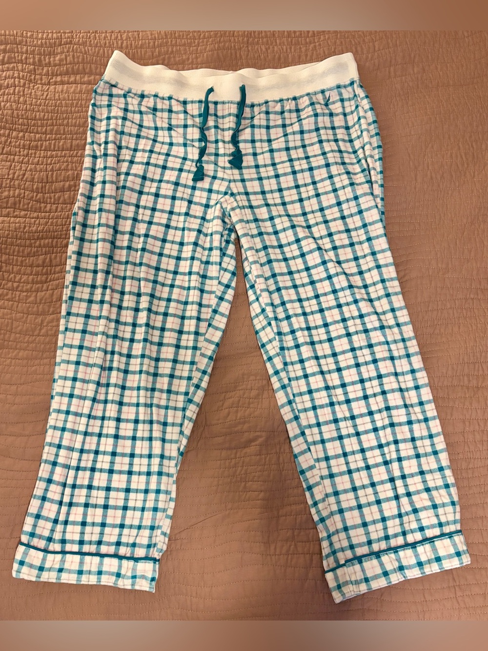Nautica Women’s Teal and White Plaid Soft Knit Pajama Pants